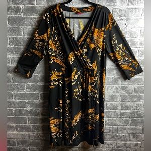 212 Collection Women's Empire Black Wheat Gold Dress 3/4 length sleeves XL